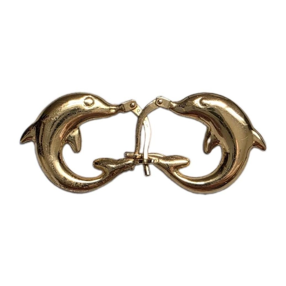 Vintage JCM 925 Sterling Silver Gold Tone Dolphin Hoop Earrings Pierced